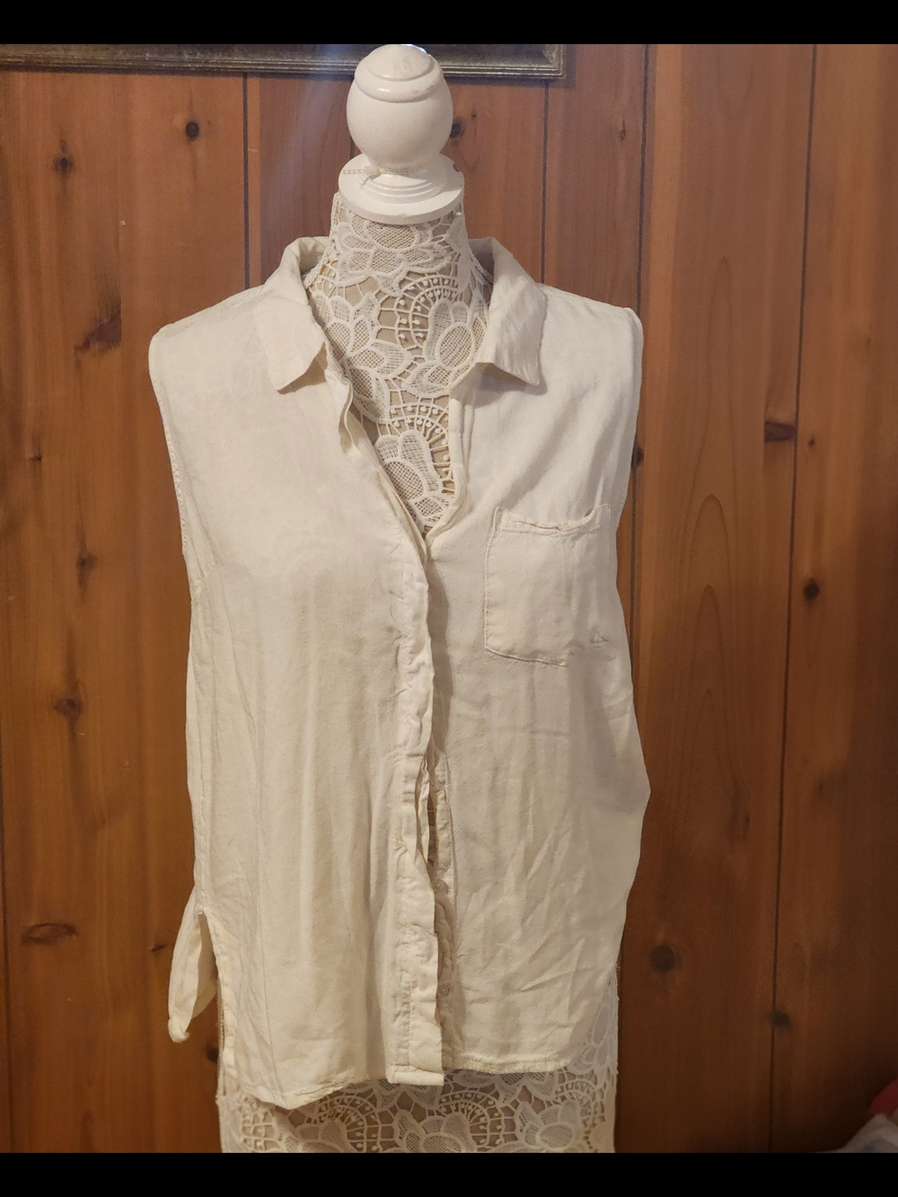 CAbi Cream Sleeveless Button-Down Shirt